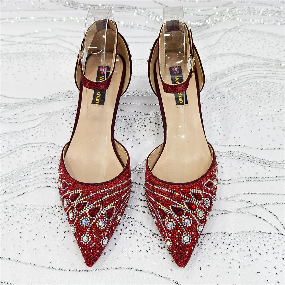 Rhinestone Slingback Pumps & Bag Matching Set — Bling Pointed Toe | 5 Colours | EU 37–43