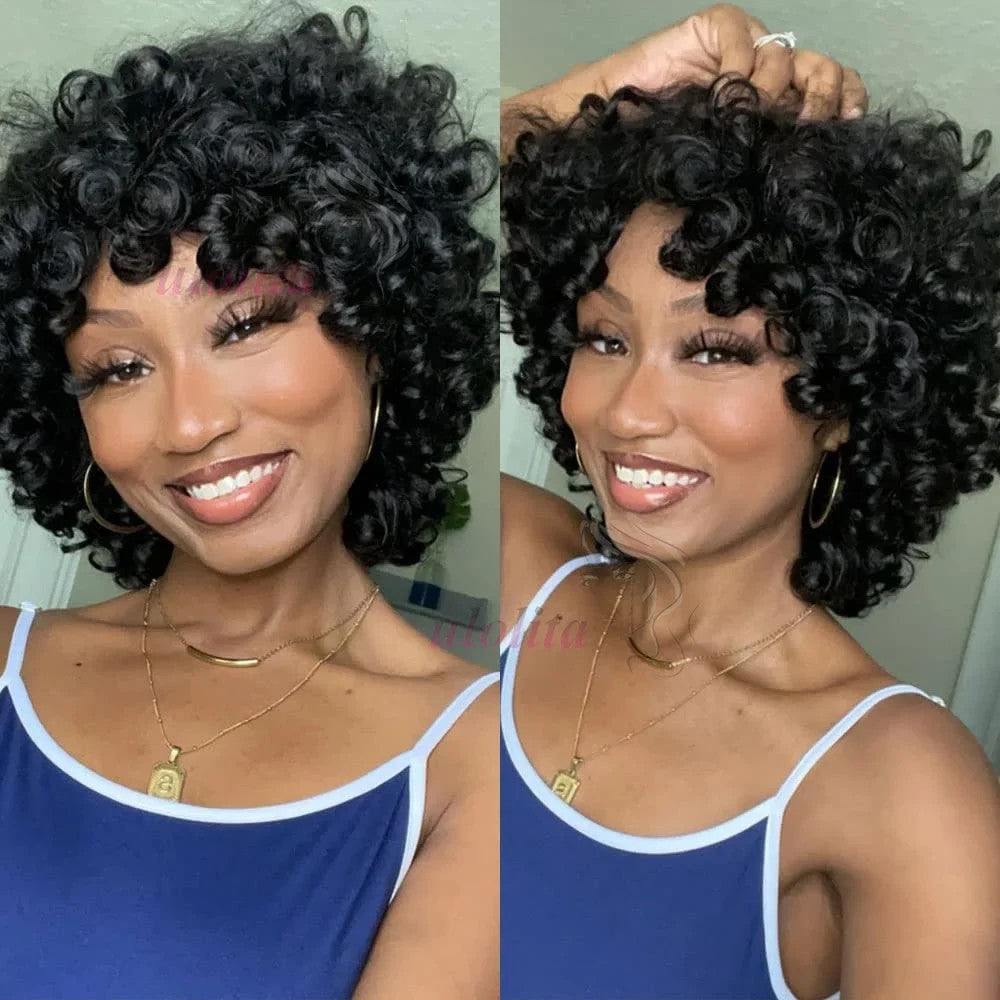 99J burgundy Fumi Curly Bob Wig Bouncy Pixie Cut Wig Highlight Full Machine Egg