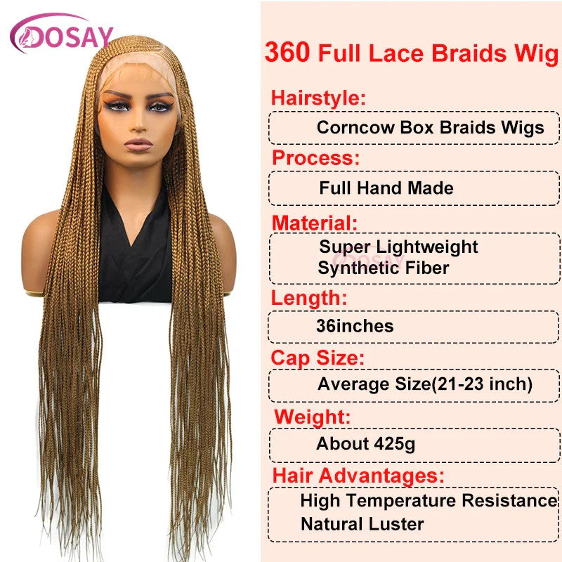 36" Cornrow Box Braided Wigs 613 Blonde Synthetic Wig for Women High Quality