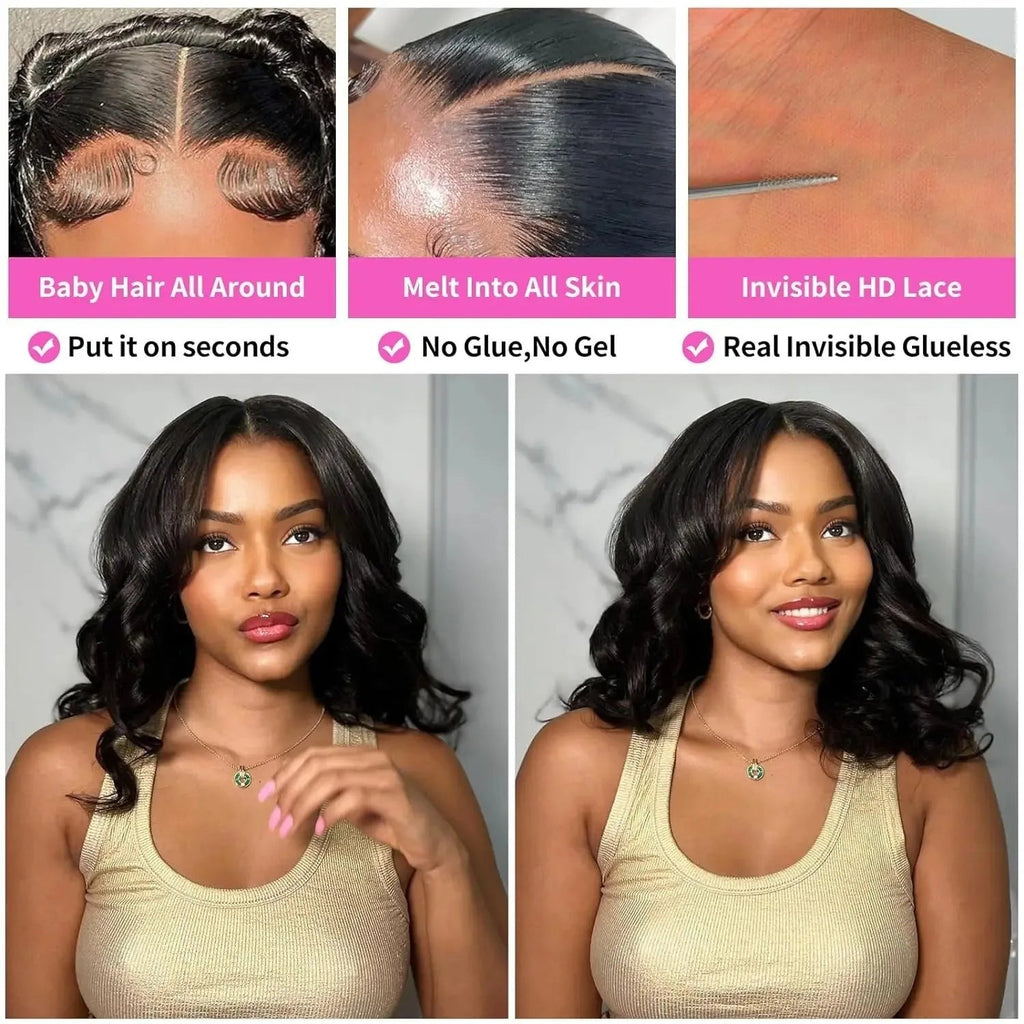 14 16 Inch BoB Wig Human Hair Body Wave 13x6 HD Lace Frontal Wigs Water Wave