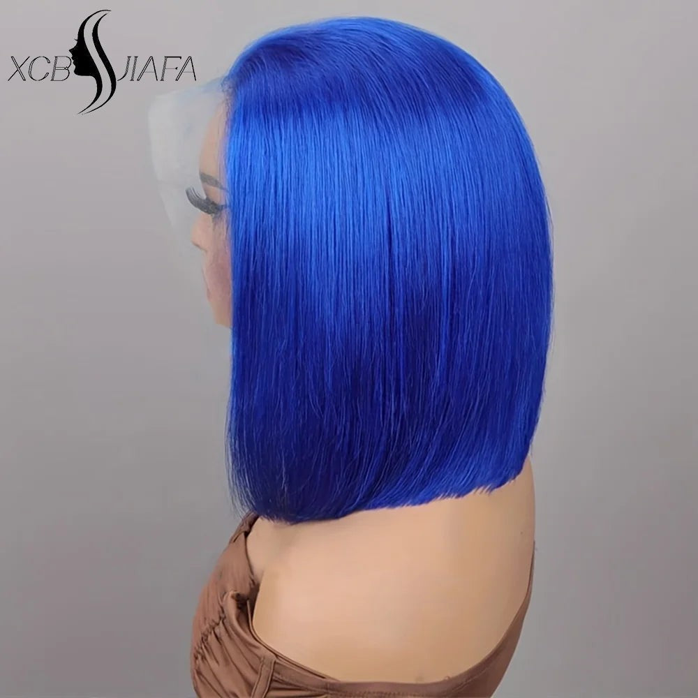 Brazilian Hair Straight Navy Blue Bob Human Hair Wig 180 Density 13x4 HD Lace