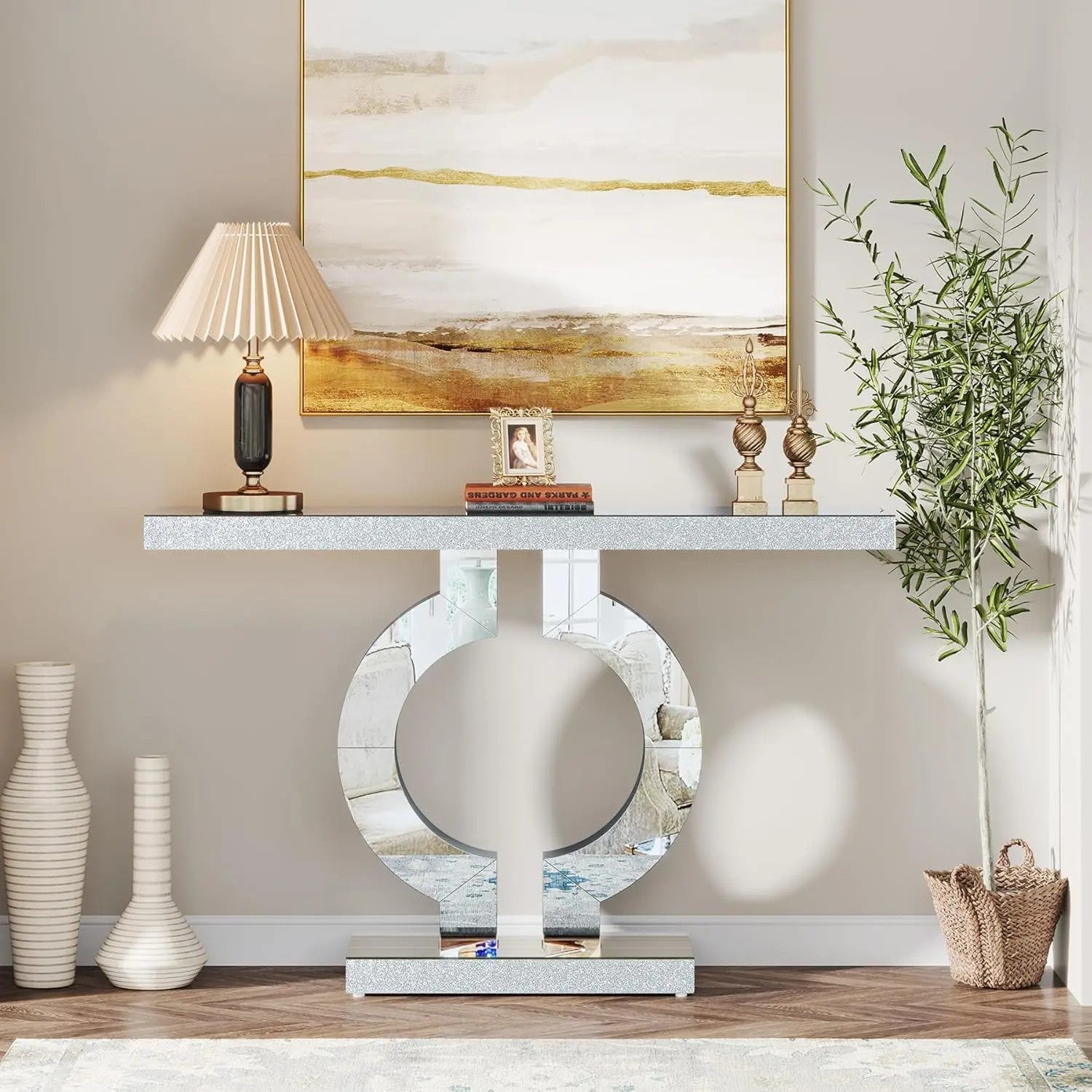 43.3-Inch (110cm)Mirrored Console Table, Modern Entryway Table with Thickened