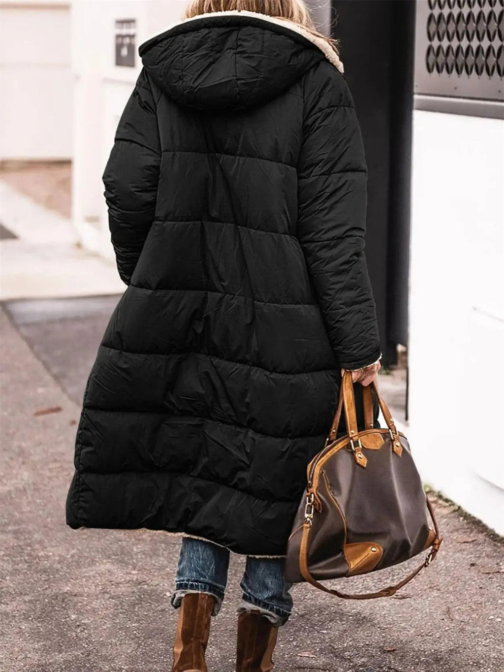 Winter Hooded Quilted Women's Solid Reversible Long Sleeve Thick