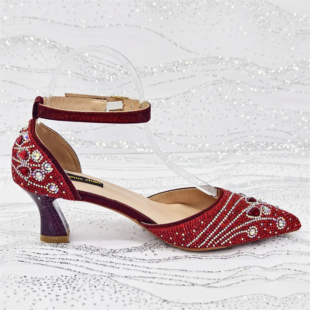 Rhinestone Slingback Pumps & Bag Matching Set — Bling Pointed Toe | 5 Colours | EU 37–43