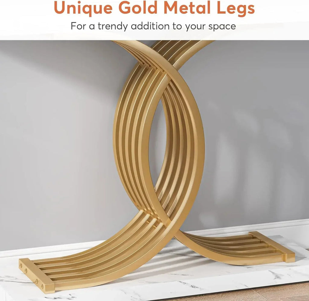 Gold Entryway Table, Modern 39-Inch Console Faux Marble Narrow Wood Sofa with