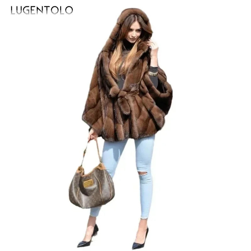 New Elegant Quality Faux Fur Hooded Women's Coat For Winter