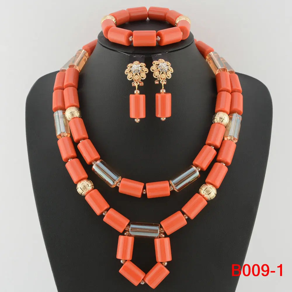 Traditional Nigerian Wedding Artificial Coral Beads Bridal Jewelry Sets African