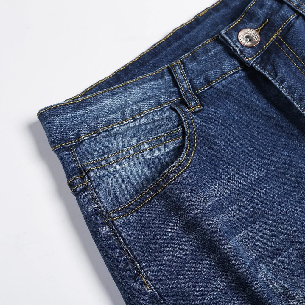 2025 New Fashion Street Style Ripped Skinny Jeans Men Vintage wash Solid Denim
