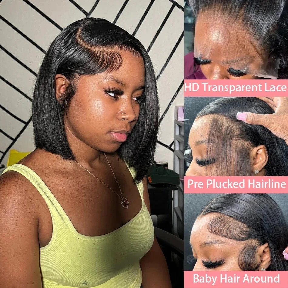 613 Blonde Short Bob Wig Transparent Lace Front Human Hair Wigs Straight 13X4