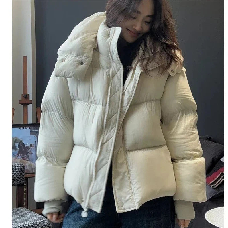Short Parkas Women Streetwear Cropped Down Coat Korean Sweet Puffer Jacket