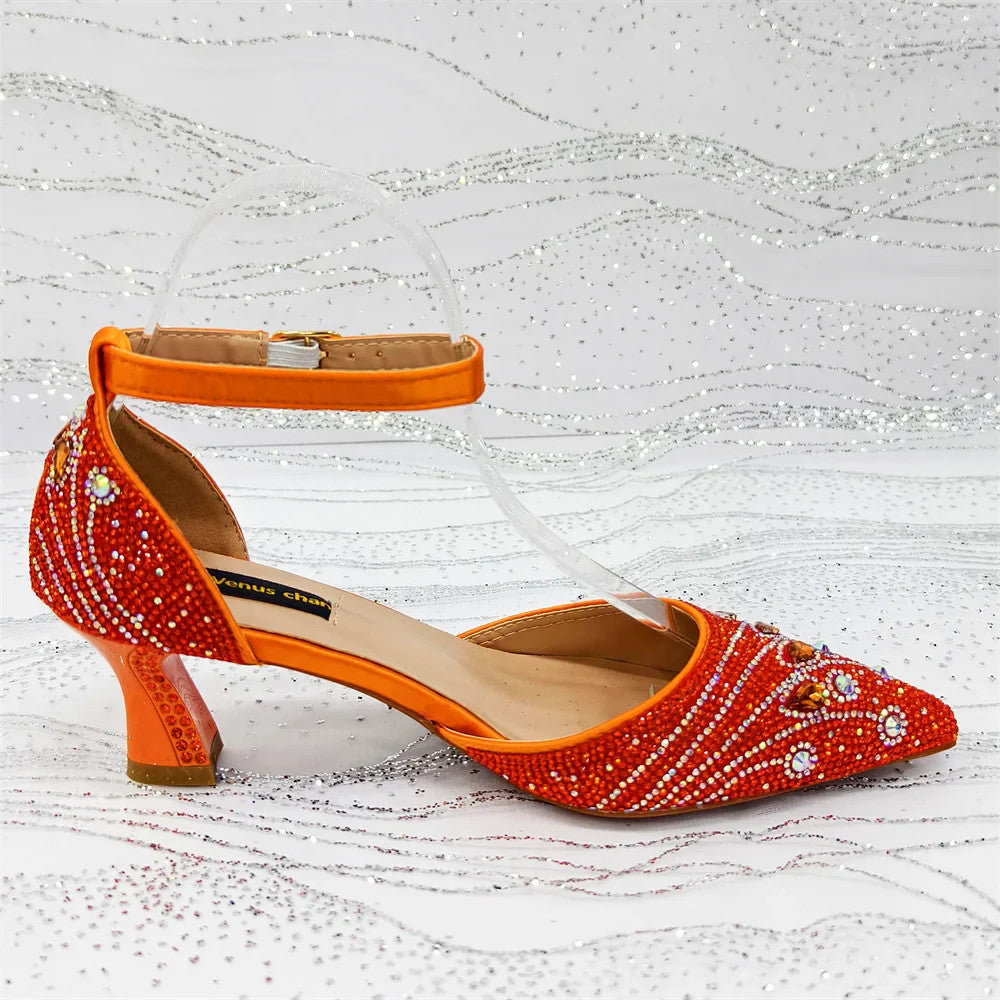 Rhinestone Slingback Pumps & Bag Matching Set — Bling Pointed Toe | 5 Colours | EU 37–43