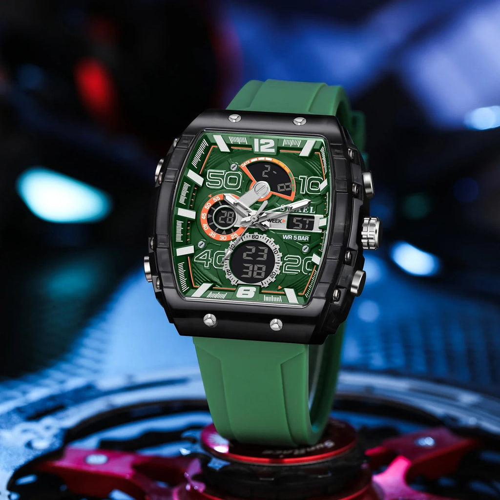 Men's 8109 electronic watch fashion square dual display waterproof luminous