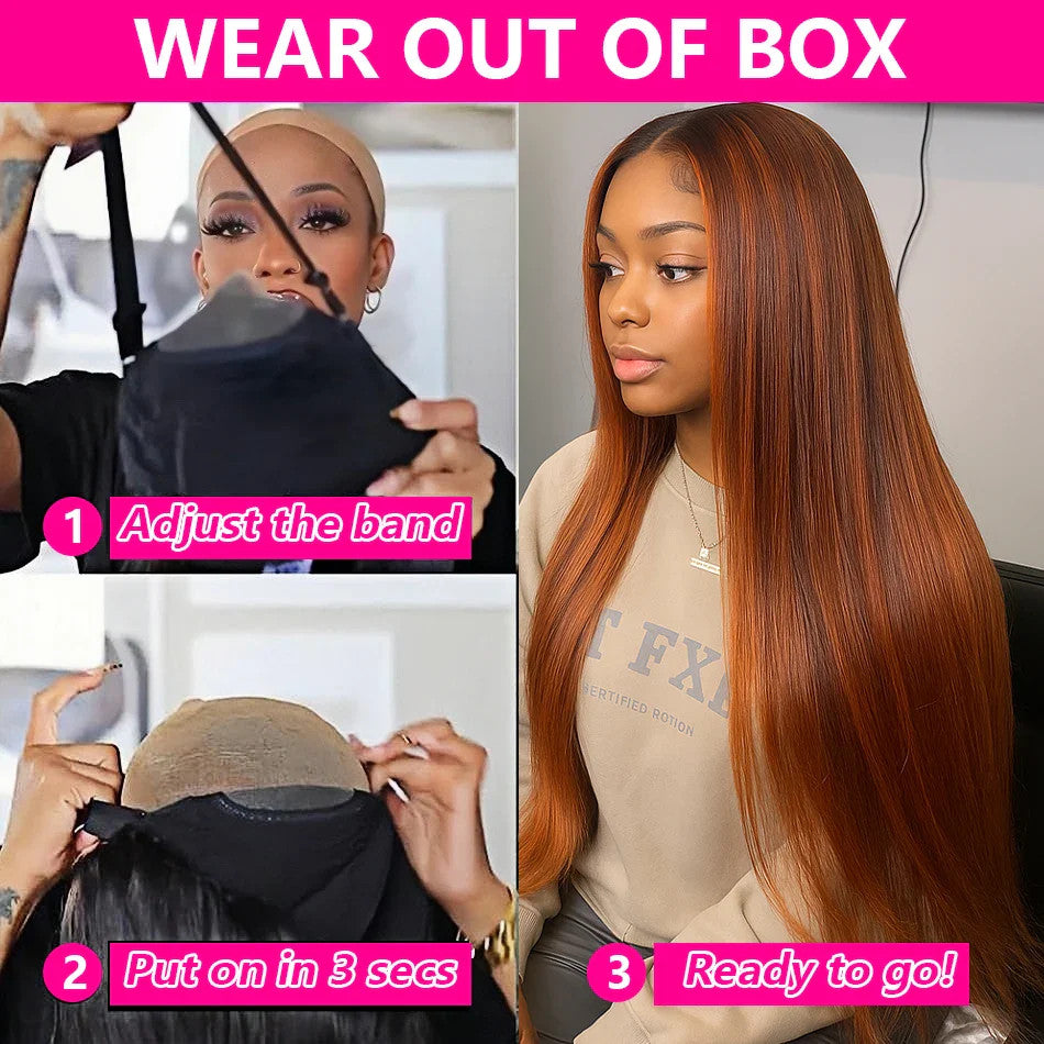 Ginger Mixed Brown Long Silky Straight Highlight Wig Human Hair 5x5 Lace Front