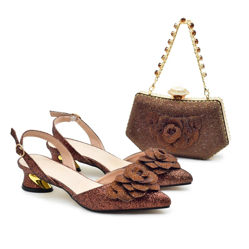 Women's Shoe and Bag Set Latest Luxury Italian Rhinstone Design for Wedding and