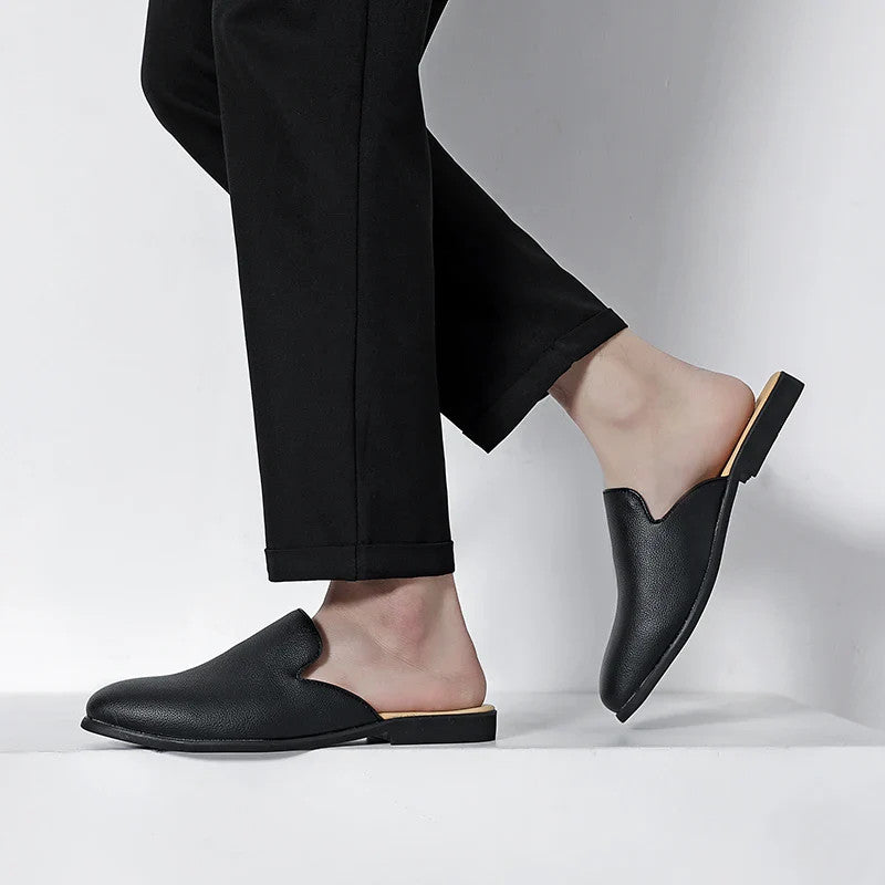 Men Half Breathable Leather Mules