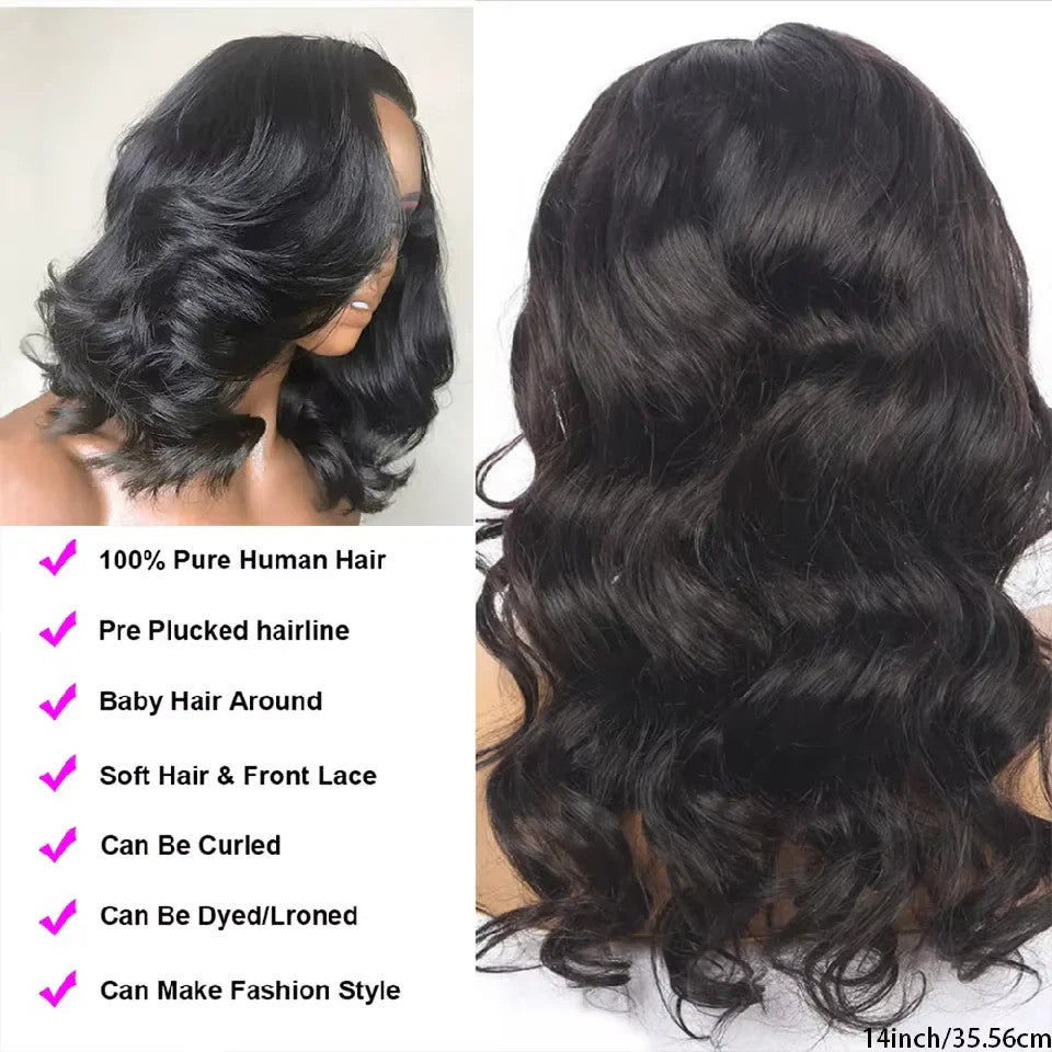 250% Body Wave HD Lace Frontal Wig Short Bob Wig Human Hair Glueless Human Hair