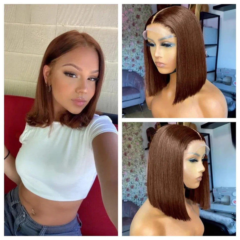 12A Double Drawn 210% Density Bone Straight Hair Bob Wig 13x4 Lace Front Wig