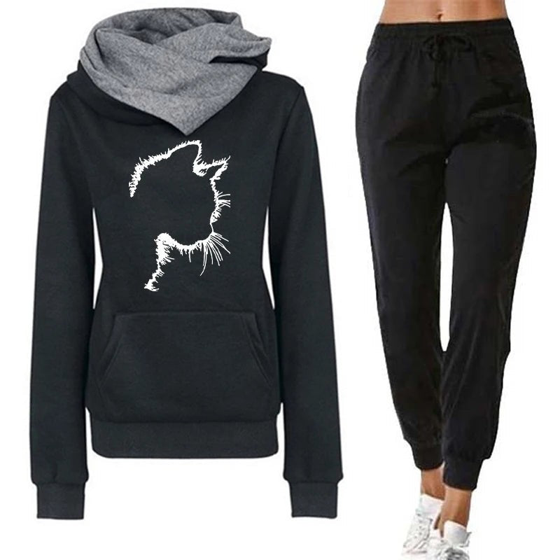 Womens Print Hooded Jogging Pants Sets