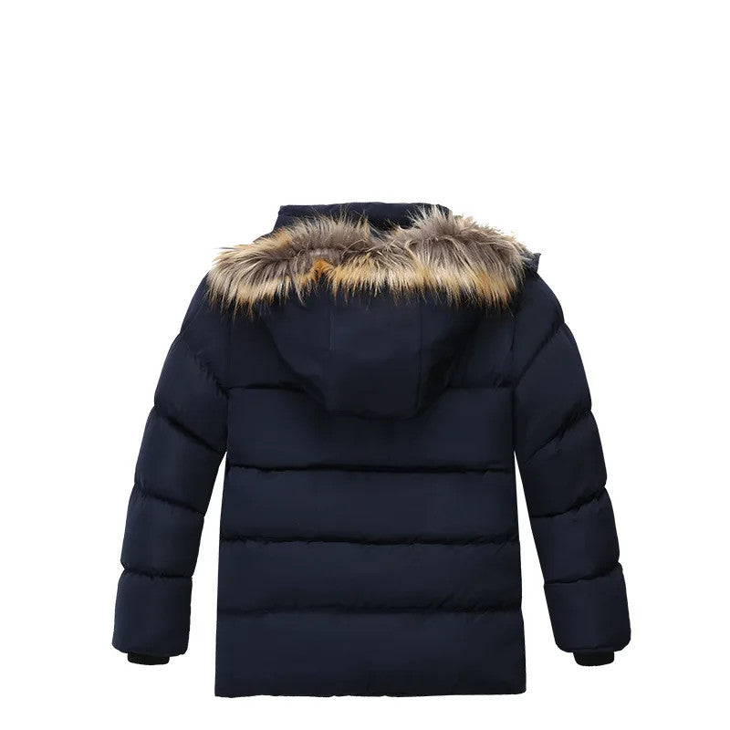 2-8 Years Winter Boys Jacket Thick Keep Warm Lining Plush Detachable Hat Hooded