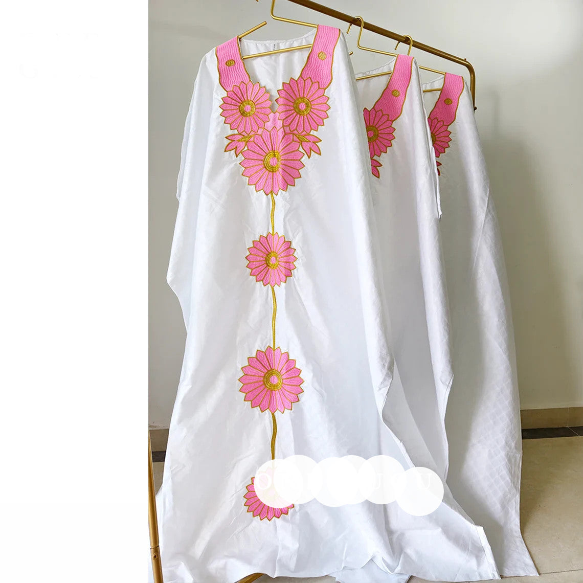 African Boubou Dress & Scarf Set — Embroidery Lace & Stone Detail | Nigerian Dashiki Style | One Size