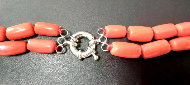 2 Strands Natural Orange Coral Necklace for Women Jewelry with Genuine 10-12mm