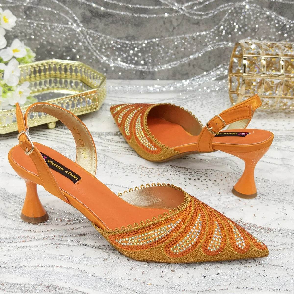 Diamond Studded Slingback Heels & Bag Matching Set — Butterfly Knot | 7 Colours | EU 37–43