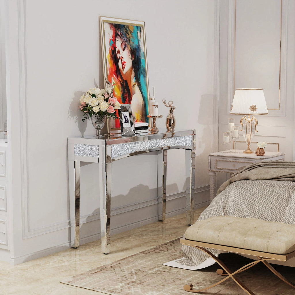 47.2" Mirrored Desk Silver Console Table for Living Room, Entryway And Foyers
