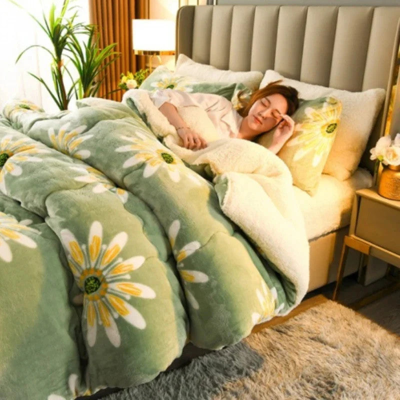 Winter Bedding Thick Quilt Blanket Thick Warm Flannel Fleece Comforter for Cold
