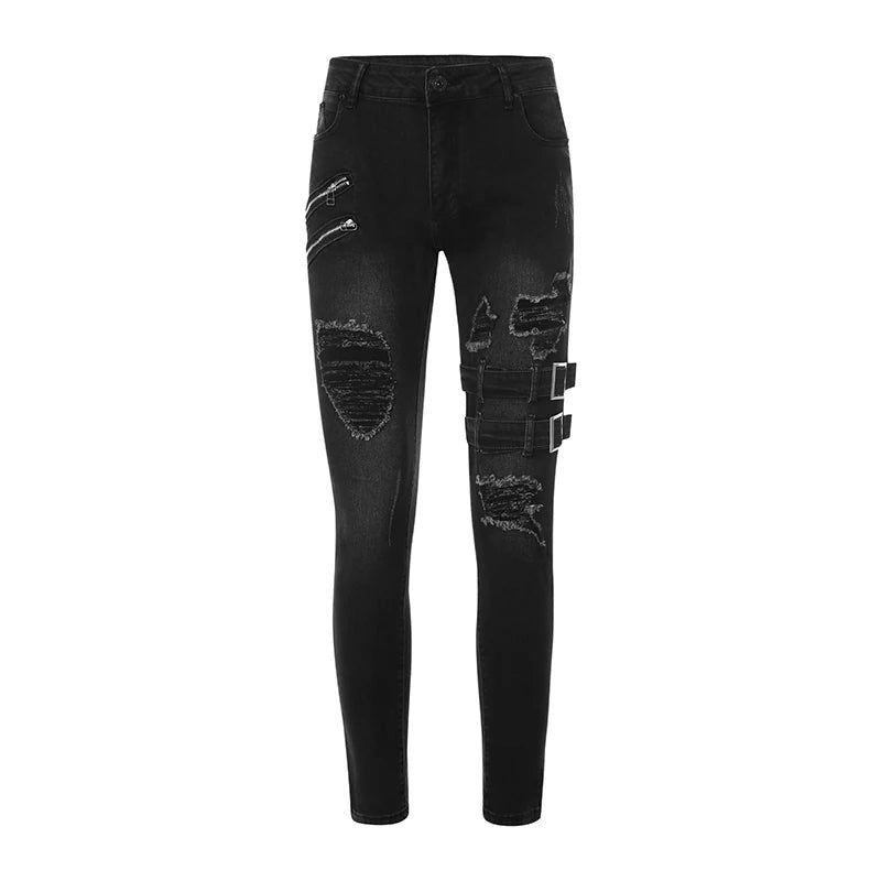 2025 New Street Skinny Ripped Jeans Men Denim Pencil Pants Wash Casual Mid