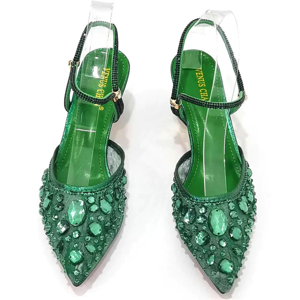 3D Bling Pointed Toe Slingback Heels — Shoes Only or With Matching Bag | 7 Colours | EU 37–42