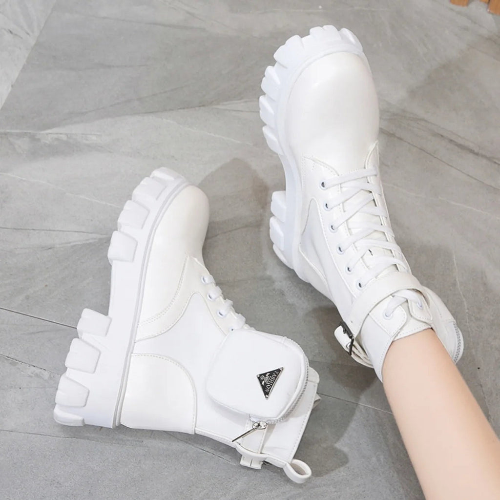 Women Motorcycle Leather Classic Punk Boots