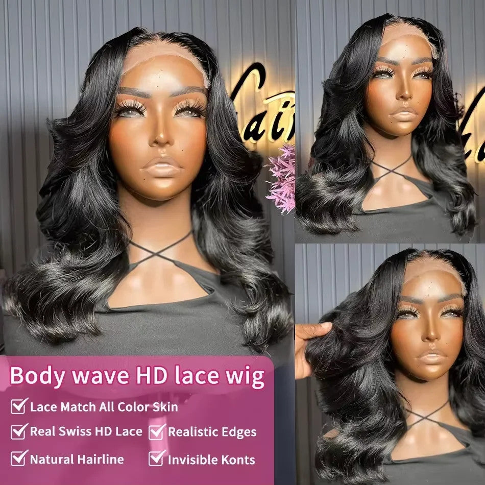 250% Body Wave HD Lace Frontal Wig Short Bob Wig Human Hair Glueless Human Hair
