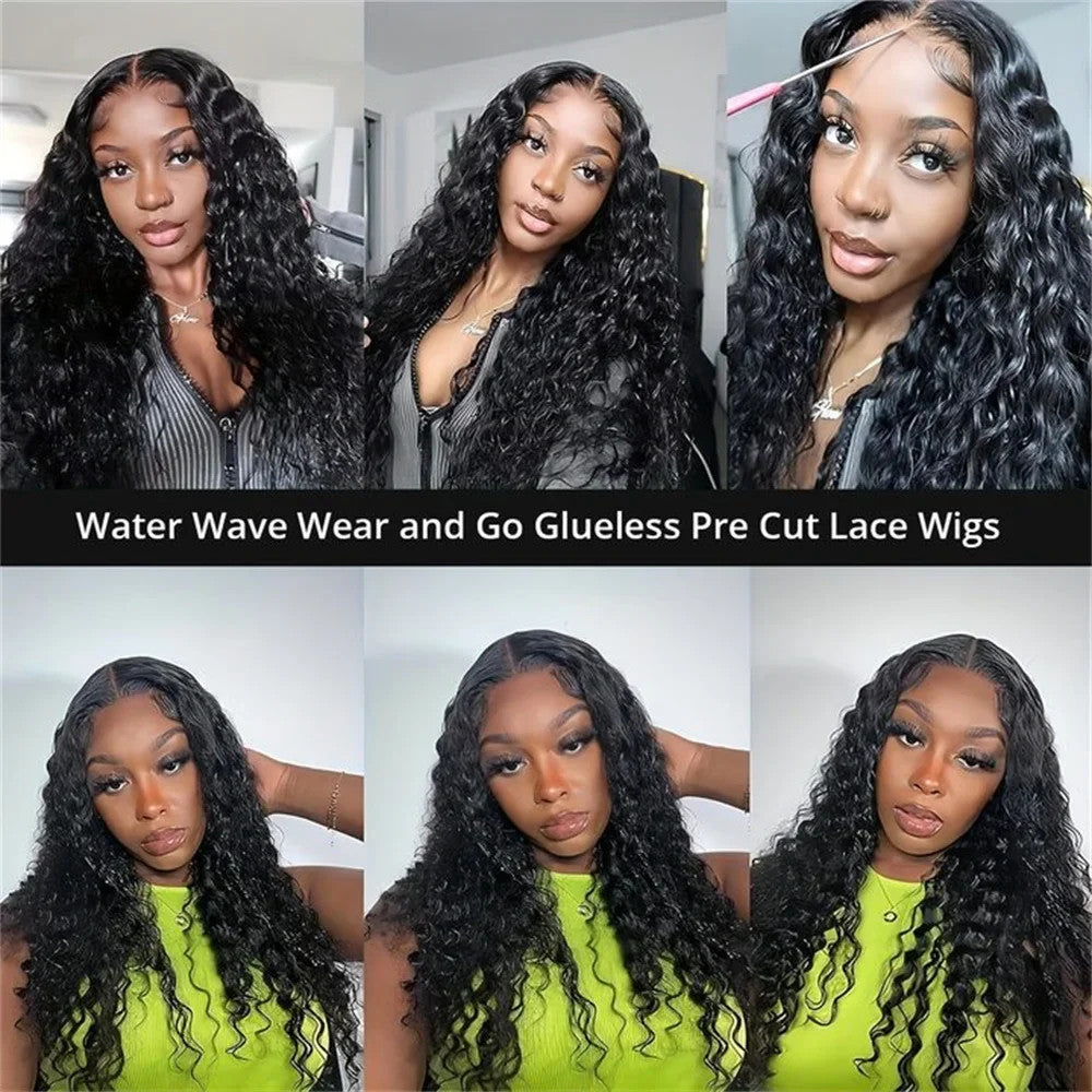 Water Wave Glueless Wig Human Hair Ready To Wear Pre Cut 4x4 Lace Closure Wig