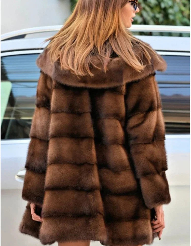 Women's mink fur coat medium long hooded Jacket