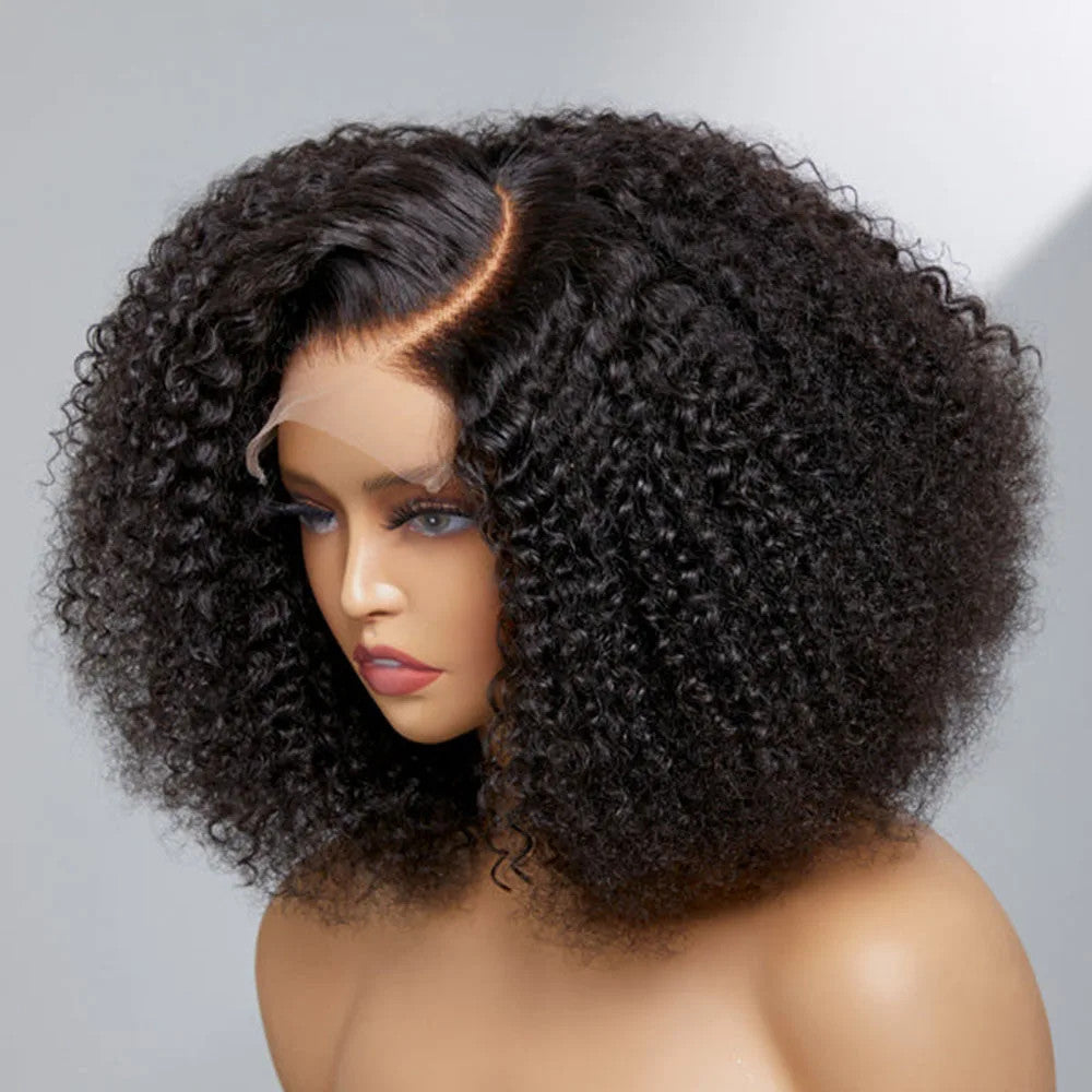 250% Density Short Bob Jerry Curly Human Hair Wig 13x4 Transparent Lace Frontal