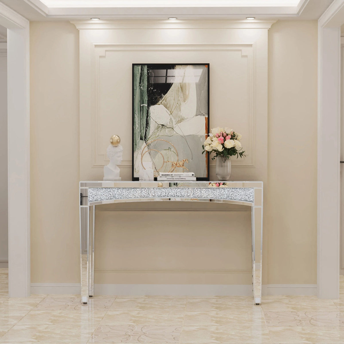 47.2" Mirrored Console Table | Silver Glass Entryway Table | Living Room & Hallway | Storage | Ships from UK, US & EU