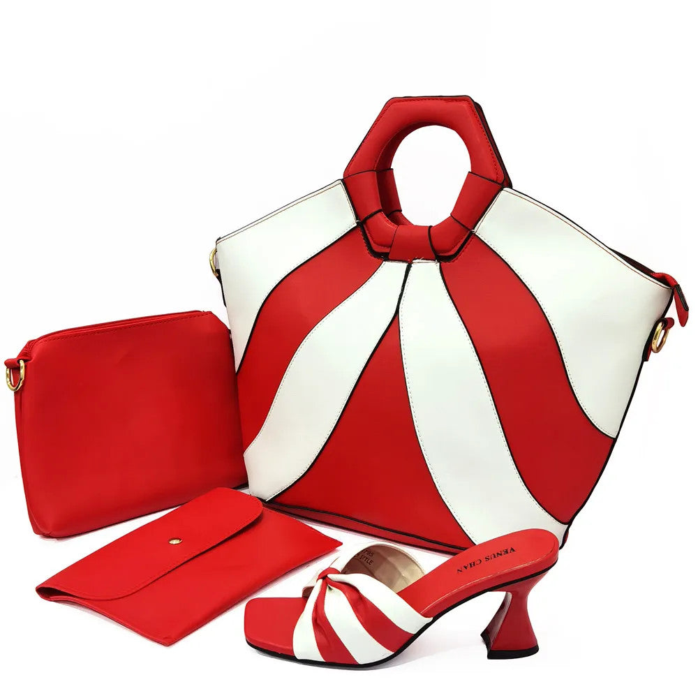 Summer Sandals for Women 2022 Fashion Colorblock Three Piece Tote Bag With High