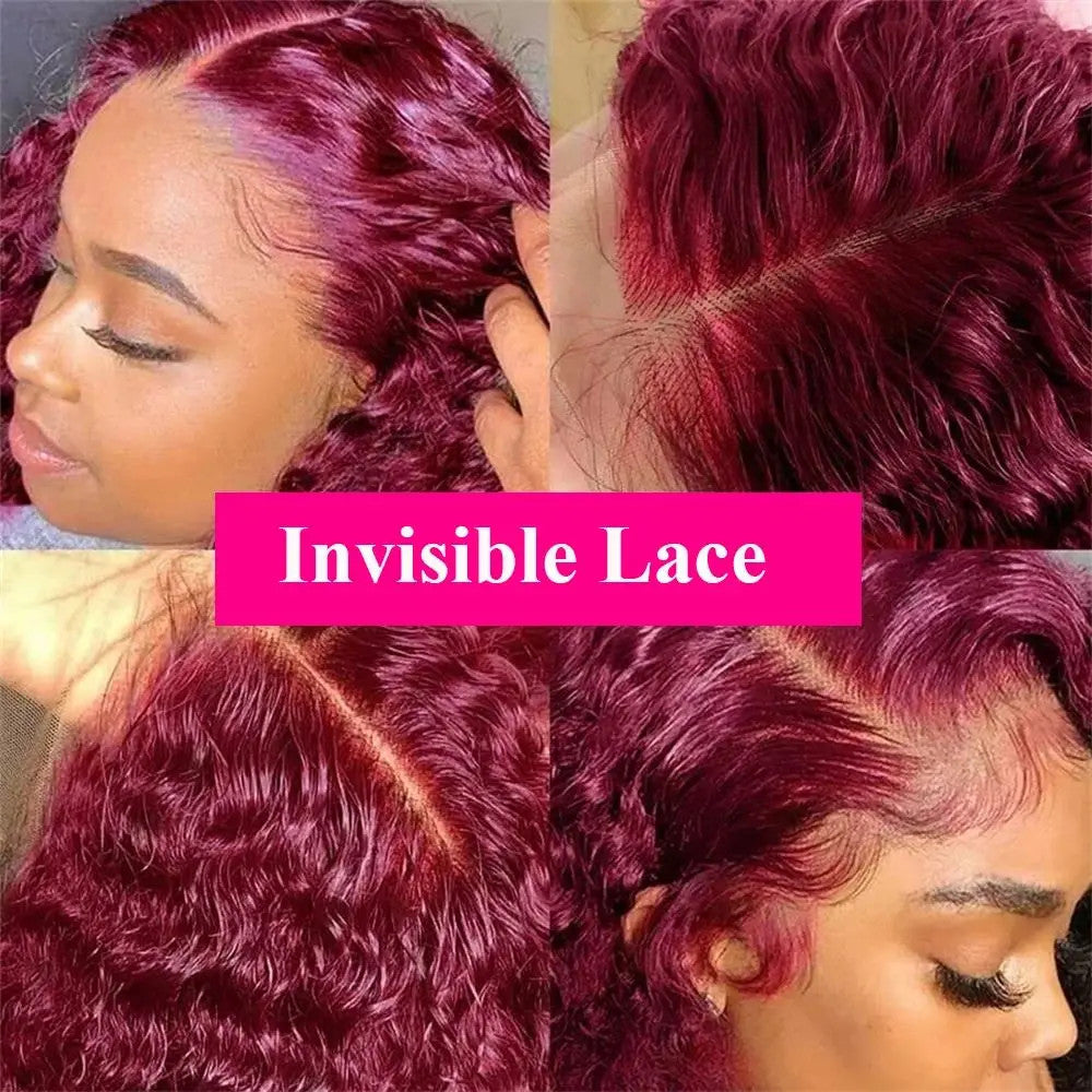 Burgundy 99J Deep Wave Short Bob Wigs 100% Human Hair Wig Water Curly Wig Baby