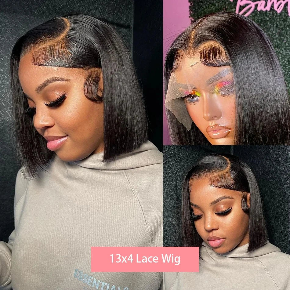 13x4 Straight Lace Frontal Bob Wig Pre Plucked 4x4 Human Hair Wigs Brazilian