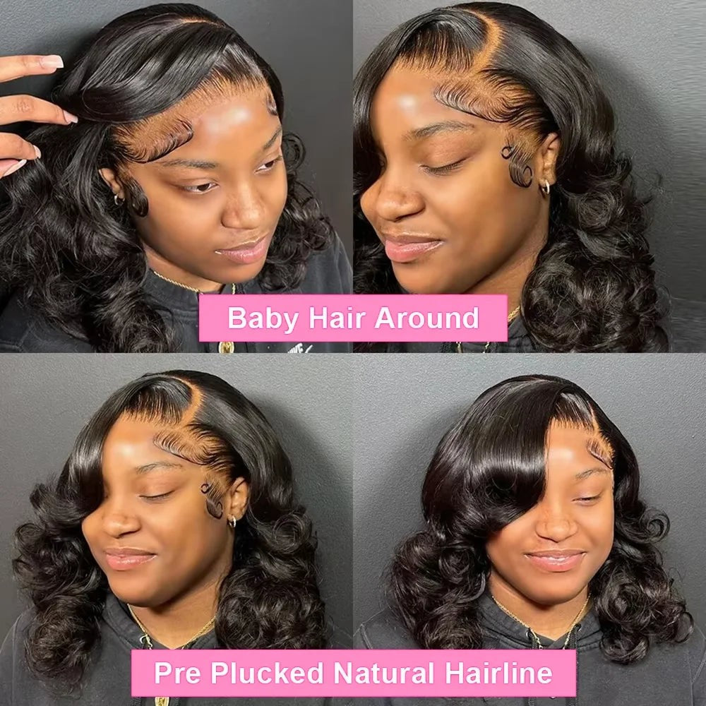 250% Body Wave HD Lace Frontal Wig Short Bob Wig Human Hair Glueless Human Hair