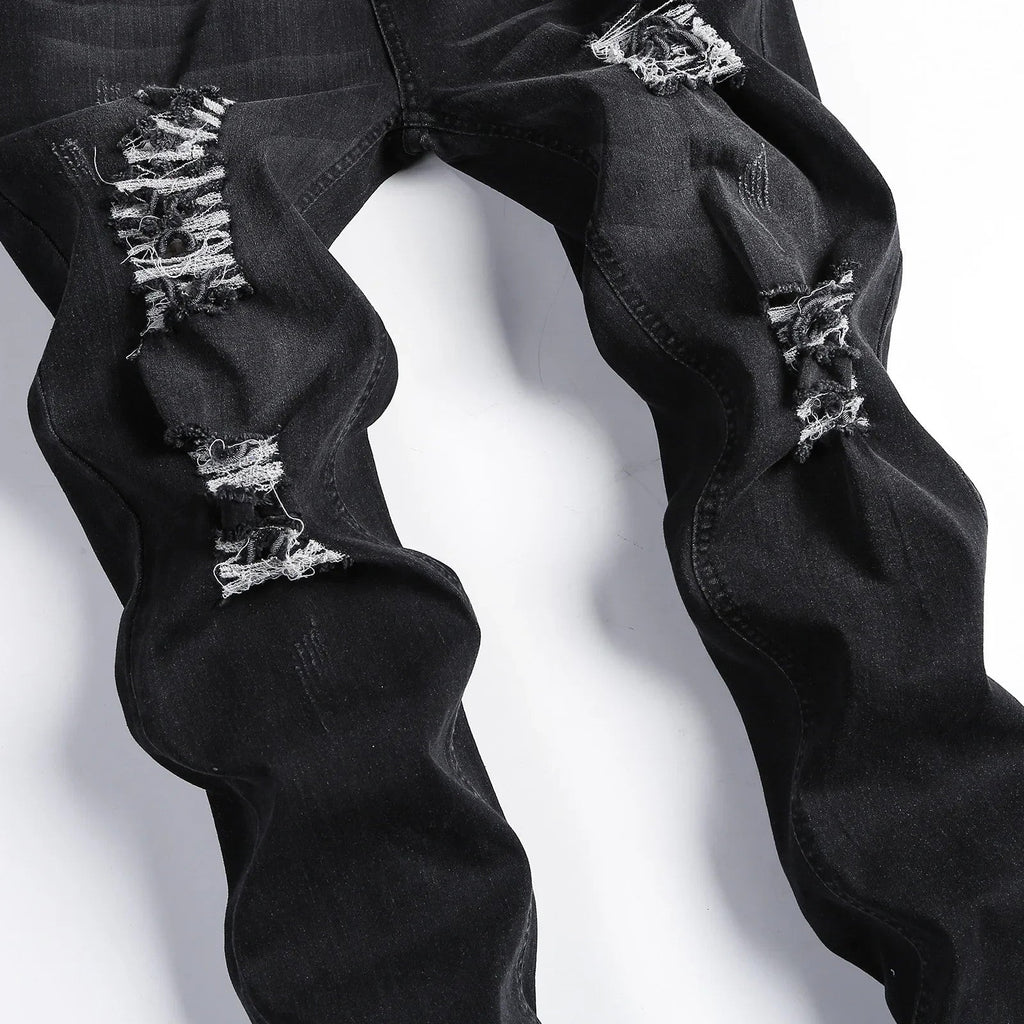 2025 New Fashion Street Style Ripped Skinny Jeans Men Vintage wash Solid Denim