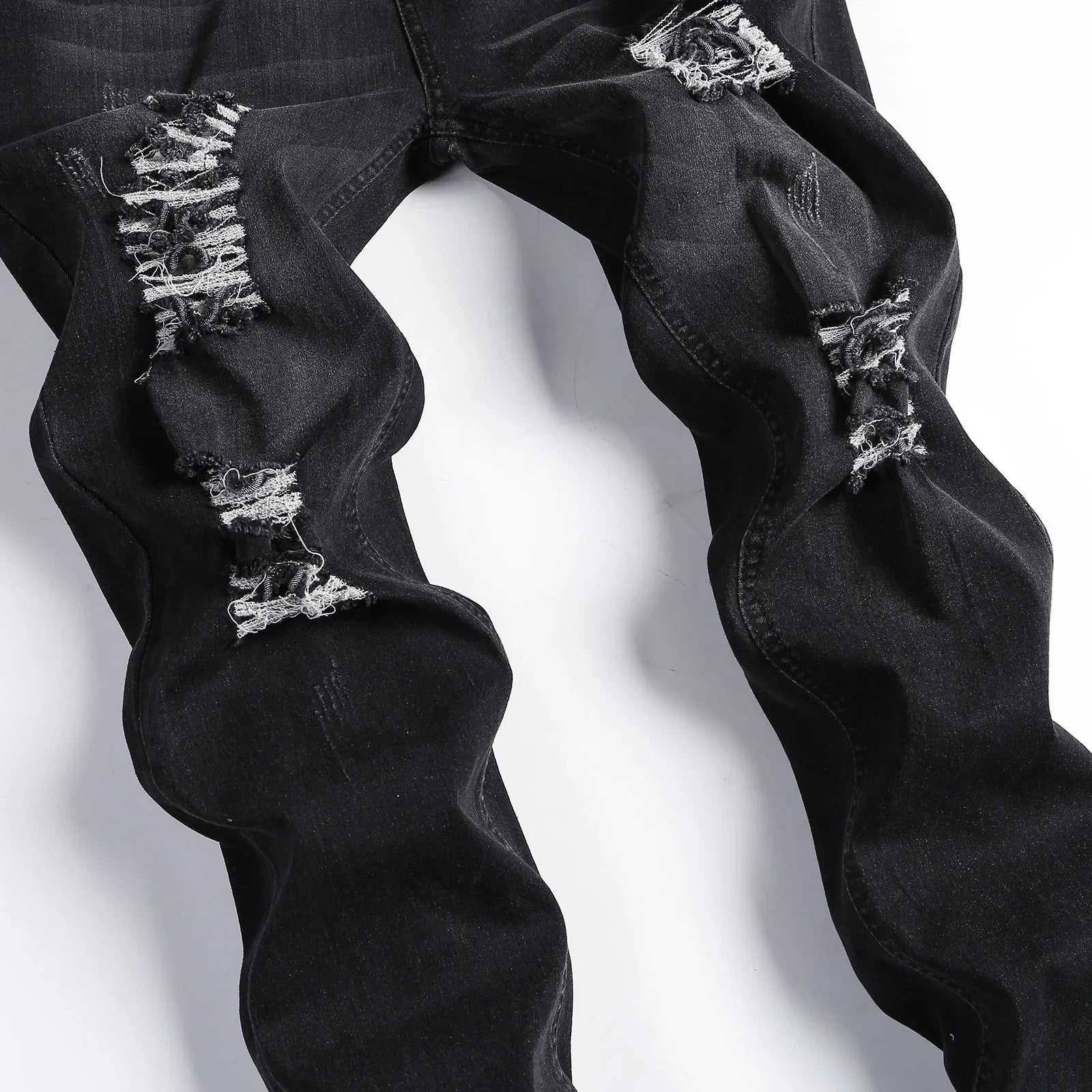 2025 New Fashion Street Style Ripped Skinny Jeans Men Vintage wash Solid Denim