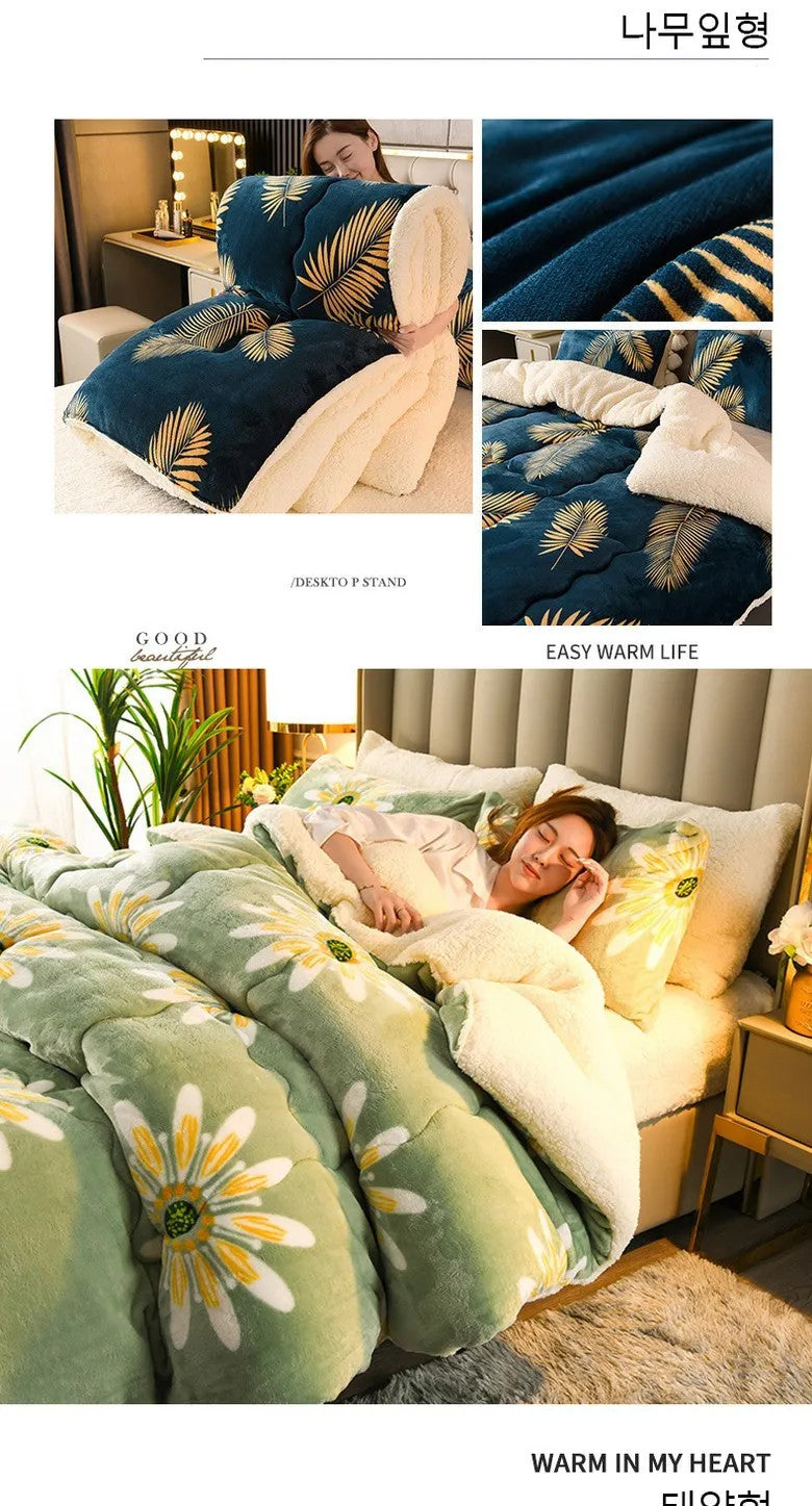Winter Bedding Thick Quilt Blanket Thick Warm Flannel Fleece Comforter for Cold