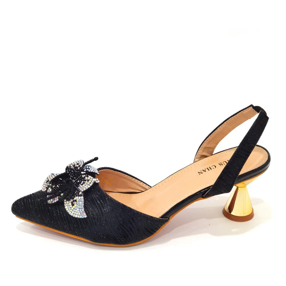 Rhinestone Flower Spike Heel Pumps — Mary Jane Pointed Toe | Black · Green · Pink · Multi | EU 37–43