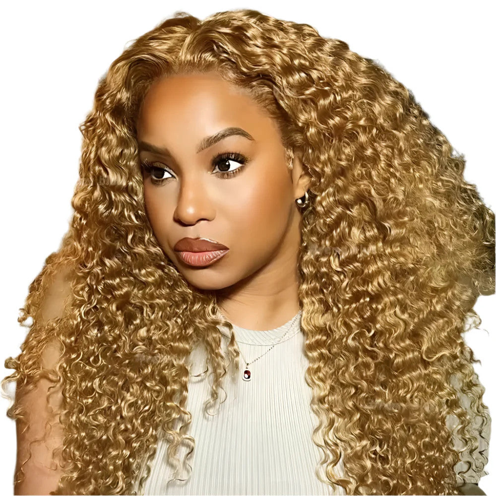 Honey Blonde Water Wave 4x4 Lace Front Wig 100% Human Hair Wigs for Women 13x4