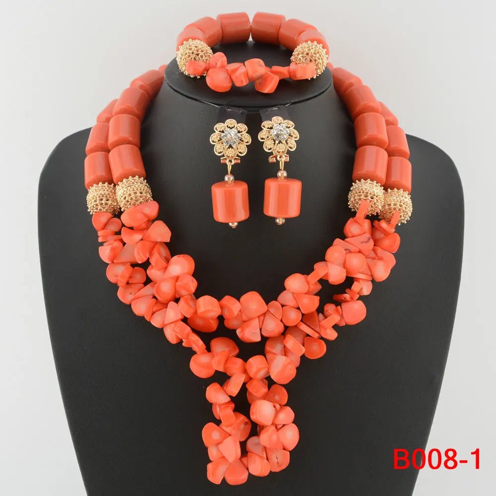 Traditional Nigerian Wedding Artificial Coral Beads Bridal Jewelry Sets African
