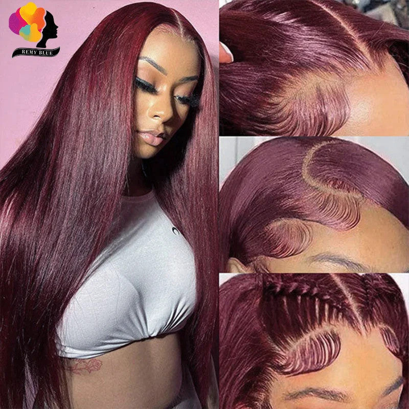 Colored Red Straight Lace Front Human Hair Wig 13x4 13x6 Transparent Lace