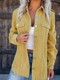 Women's Solid-color Corduroy Long Shirt With Flap Pockets