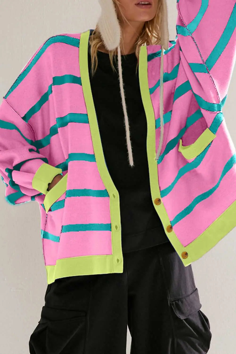 Urban Stripe Loose Cardigan Women UK