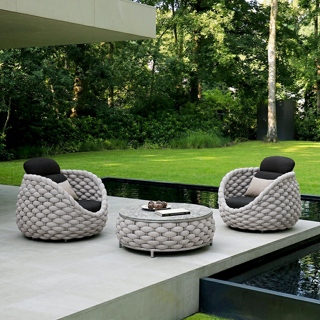 Marbella Textilene Rope Woven Outdoor Sofa Set, Grey